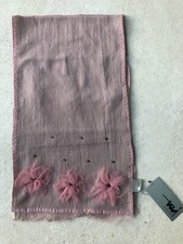taj Wood & Scherer Schal Wolle Nylon Dusty rose Blüten Perlen Fransen 148 x26 cm