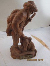 Holz  Figur Jäger mit Hund und Beute H 31,5 cm Flohmarktfund ( EP 4059 )
