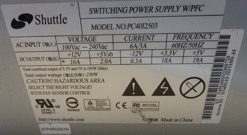 Shuttle model pc40i2503 20 - model:,