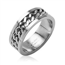 Herren Damen Edelstahl Ring silber Ketten Inlay Kettenring Drehring Spinner
