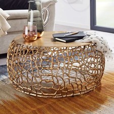 Couchtisch FineBuy Metall Sofatisch Ø 66 cm Tisch Wohnzimmertisch Rund Gold 