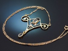 PLIQUE À JOUR COLLIER IM JUGENDSTIL MIT AQUAMARIN UND FENSTEREMAIL AUS GOLD 585
