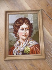 Bild Stickerei Mädchengesicht Holzrahmen Echte Handarbeit - Unikat