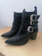 ?Damen Schuhe Stiefelette Boots Unisa Leder Cowboy m. Schnallen Gr. 39 schwarz