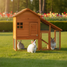 Kaninchenstall Hasen Stall Bauernhaus + Auslauf Freilauf Gehege Kaninchen Käfig