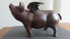 Bronzetierfigur - Geflügeltes Schwein - Gartenfigur - Himmelschwein -Sparschwein