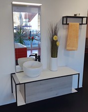 Burgbad Junit Badmöbel 120 cm Eiche/schwarz m. Armatur, Lichtspiegel, Regal