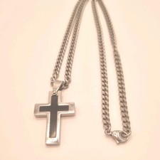 Massiv Edelstahl Herren Halskette Kreuz  silber/schwarz 23 g schwer 48/24 Länge 