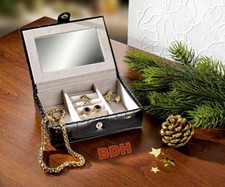 Schmuckkästchen Schmuckkasten Schmuckbox Reise Leder Schmuckkoffer schwarz NEU