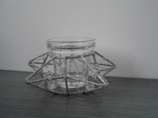 Kerzenhalter aus Metall mit Glaseinsatz - silberglitzer - 6,3 cm - Votiv / Tee