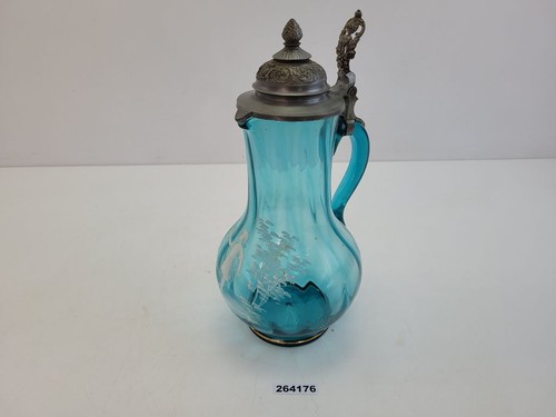 Glaskrug blau zinndeckel - glaskrug,