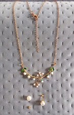 Dirndl Kette und Perle Ohrstecker für Damen/Mädchen, Goldfarben, Modeschmuck,neu