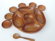 VINTAGE  SCHALE MIT 6 SCHÄLCHEN KNABBERSCHALE SNACKSCHALE NUSSSCHALE HOLZ TEAK ?