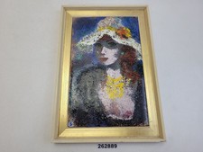 Bild Porträt Emaille Frau Hut