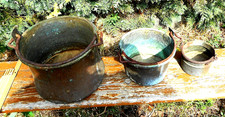 3 Alte Kupfer Töpfe Kessel mit Henkel Deko Garten Blumentopf Übertopf