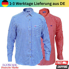 Trachtenhemd Herren Trachtenshirt Kariertes Oktoberfest Hemd Herren Blau/Rot