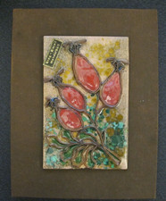 Original STEG EMAIL Emaille HANDARBEIT BILD WANDBILD Hagebutte 60/70