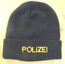 hochwertige Strickmütze navyblau , mit goldfarbenen Stick POLIZEI , Gr.: uni