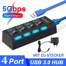 USB 3.0 Hub 4 Port Splitter Adapter mit Aktiv Netzteil Verteiler für PC Laptop