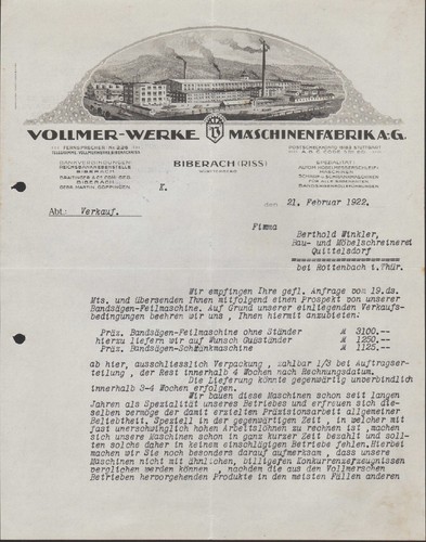 Biberach brief 1922 - (riss),,
