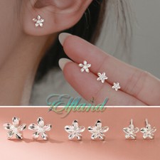 Echt 925 Sterling Silber * Ohrringe Ohrstecker * Frangipani Blüte Blumen