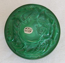 Art Deco Glasdose Blütenrelief Malachit Puderdose Kurt Schlevogt Böhmen  (A180)