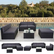B-Ware Poly-Rattan-Garnitur MCW-D24, Lounge-Set, anthrazit, Polster dunkel-grau