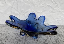 Seltene kleine Murano Glas Schale Blau Klar Überfangen Korpus Muschelartig 28x21