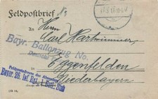893965) Zeppelin, Feldpost 1. WK Kartenbrief mit L2 Bayr. Ballonzug No. 4