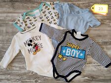 23) Baby Bodys Blautöne Gr. 62/68,  2x Lang, 2x Kurz, Super Boy, Mickey Mouse