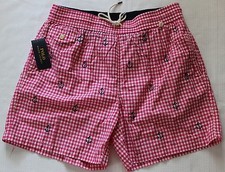 Ralph Lauren Badeshorts NEUW Himbeerrot-weiß-kariert Anker Gr. L 