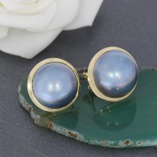 Wert 850 € Mabe Perlen Ohrringe 585 14 Karat Gelb Gold xxyy