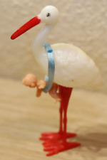 Storch Figur zur Geburt mit Baby, Höhe 9cm, Kunststoff, Vintage