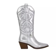 2025 Cowboystiefel Mid Calf Damen Schuhe Western Kunstleder Blockabsatz Stiefel