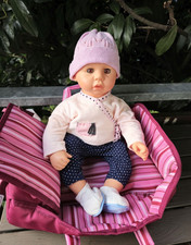 Götz Puppe Cookie Babypuppe 48 cm mit Götz Tragetasche,  Zubehör und NICI Tuch