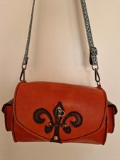 HANDMADE - ECHTLEDER - HANDTASCHE - TROMMELFORM - ORANGE/ BRAUN - NEUWERTIG