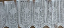 Häkelscheibengardine wunderschöne Handarbeit ca.136×32 cremeweiß Geranienmuster 