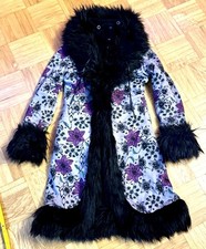 Velvet Kitten Winter Mantel Fell Blumen Grau Lila Gr. M