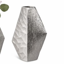 Porzellanvase WHITE SILVER RELIEF geometrische Form 28cm weiß silber Formano WA