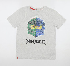 H&M Jungen T-Shirt grau Ninjago mit Pailletten-Design, 8-10 Jahre