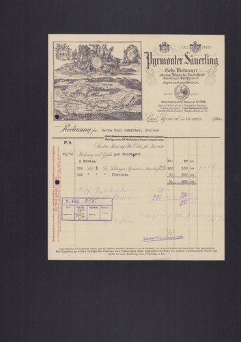 Bad pyrmont rechnung 1922 - pyrmont,,