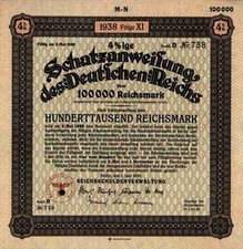 DEUTSCHES Reich Schatzanweisung 1938 Berlin 100.000 RM Quadrat Reichsdruckerei