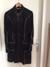 BiBa elegante Longjacke Schwarz Gr. M mit weißen Kontrastnähten Stretch, 2-Wege