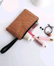 Damen Tasche Clutch Stroh Gold Kulturbeutel Organizer NEU