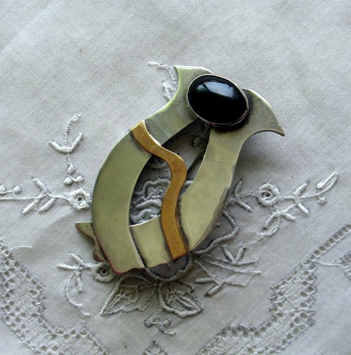 Alte silberne brosche onyx - silberne,