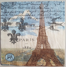 2 Servietten Paris Vintage Nostalgie Eiffelturm Vogel Schrift Ornamente Letter