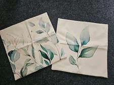 2 Kissen-Bezüge Hüllen Cover beige grün Pflanzen Leinen-Optik Reissver 44x44 NEU