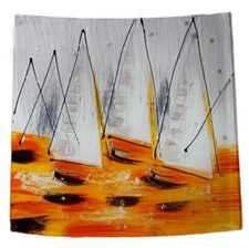 Glasplatte orange/weiß