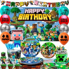 113 Pcs Minecraft Geburtstags Party Gaming Kinder Deko Pixel Party Ballon Teller