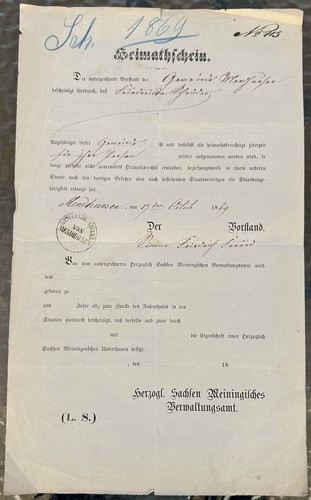 Heimatschein herzogtum - heimatschein,